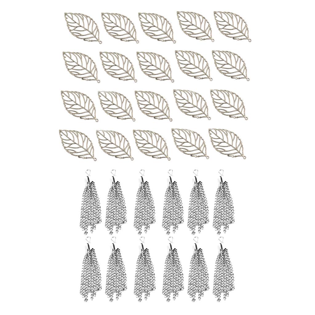22 Pieces Hollow Out Tree Leaf Dangle Tassel Jewelry Making Charms Pendant