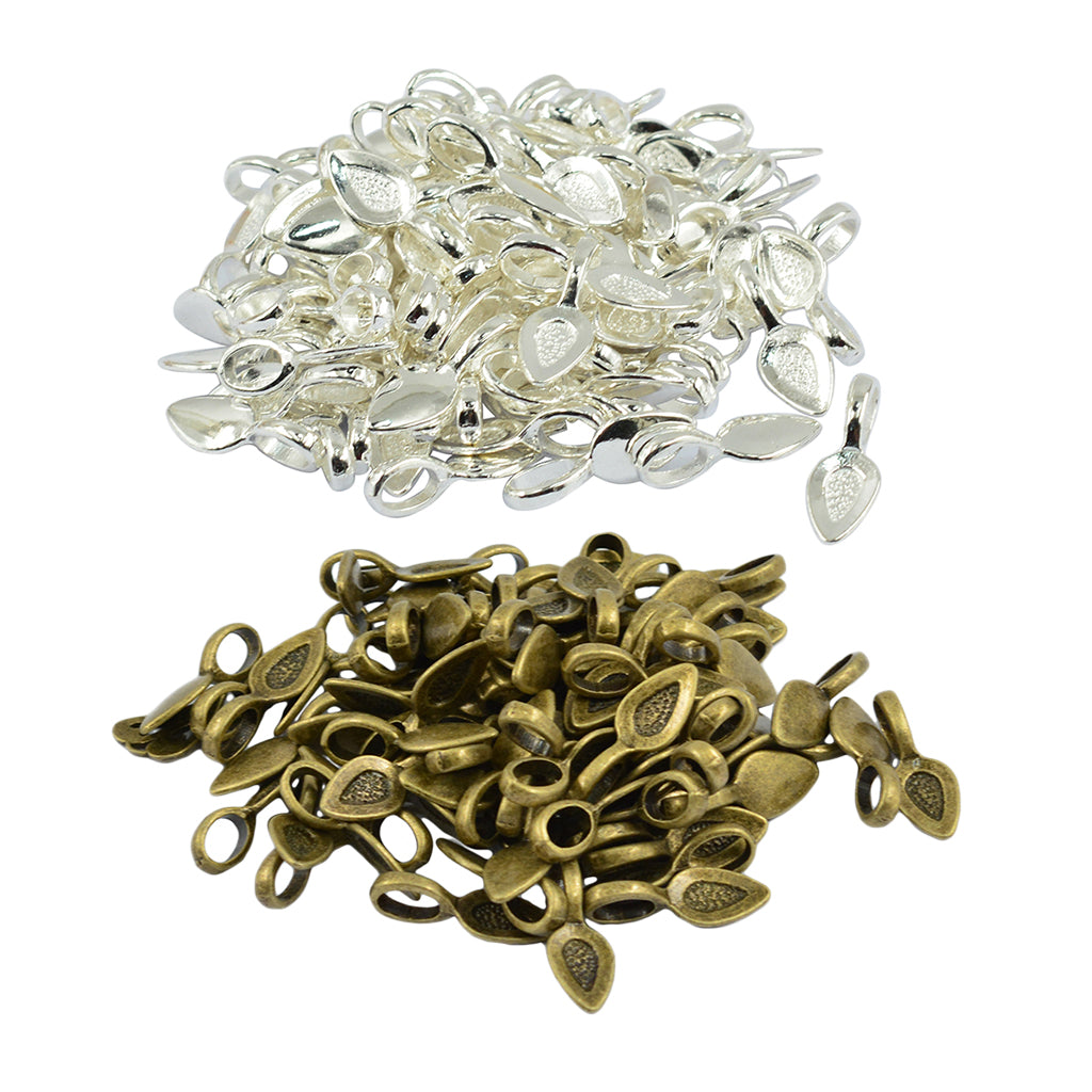 200Pcs Teardrop Leaf Glue on 21mm Bail Pendant Cabochon DIY Jewelry Craft