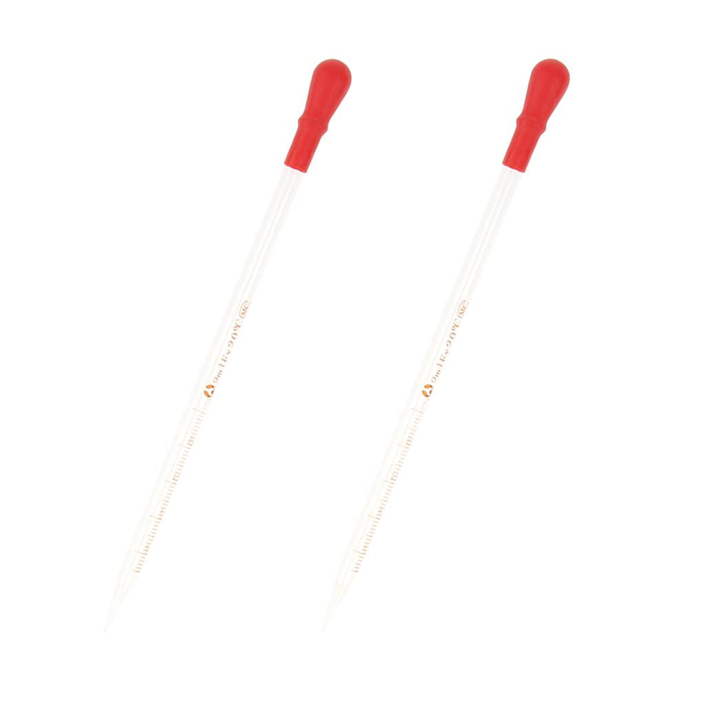 2PCS Glass Graduated Pipette Rubber Cap Lab Chemistry Dropper Dispensing 2mL