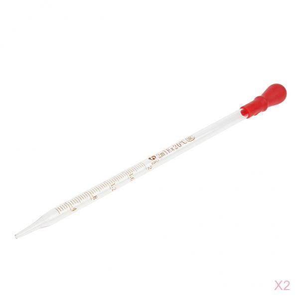 2PCS Glass Graduated Pipette Rubber Cap Lab Chemistry Dropper Dispensing 2mL