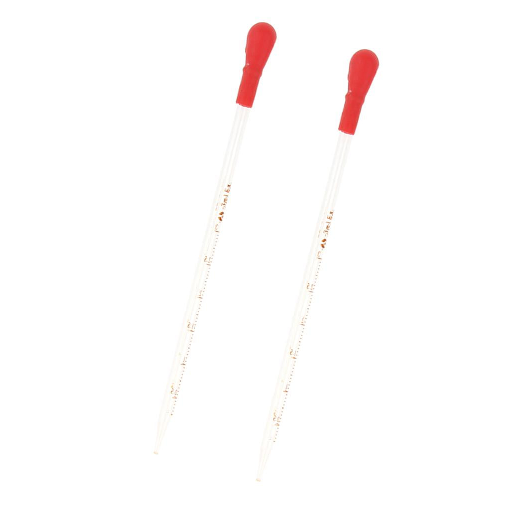 2PCS Glass Graduated Pipette Rubber Cap Lab Chemistry Dropper Dispensing 3mL