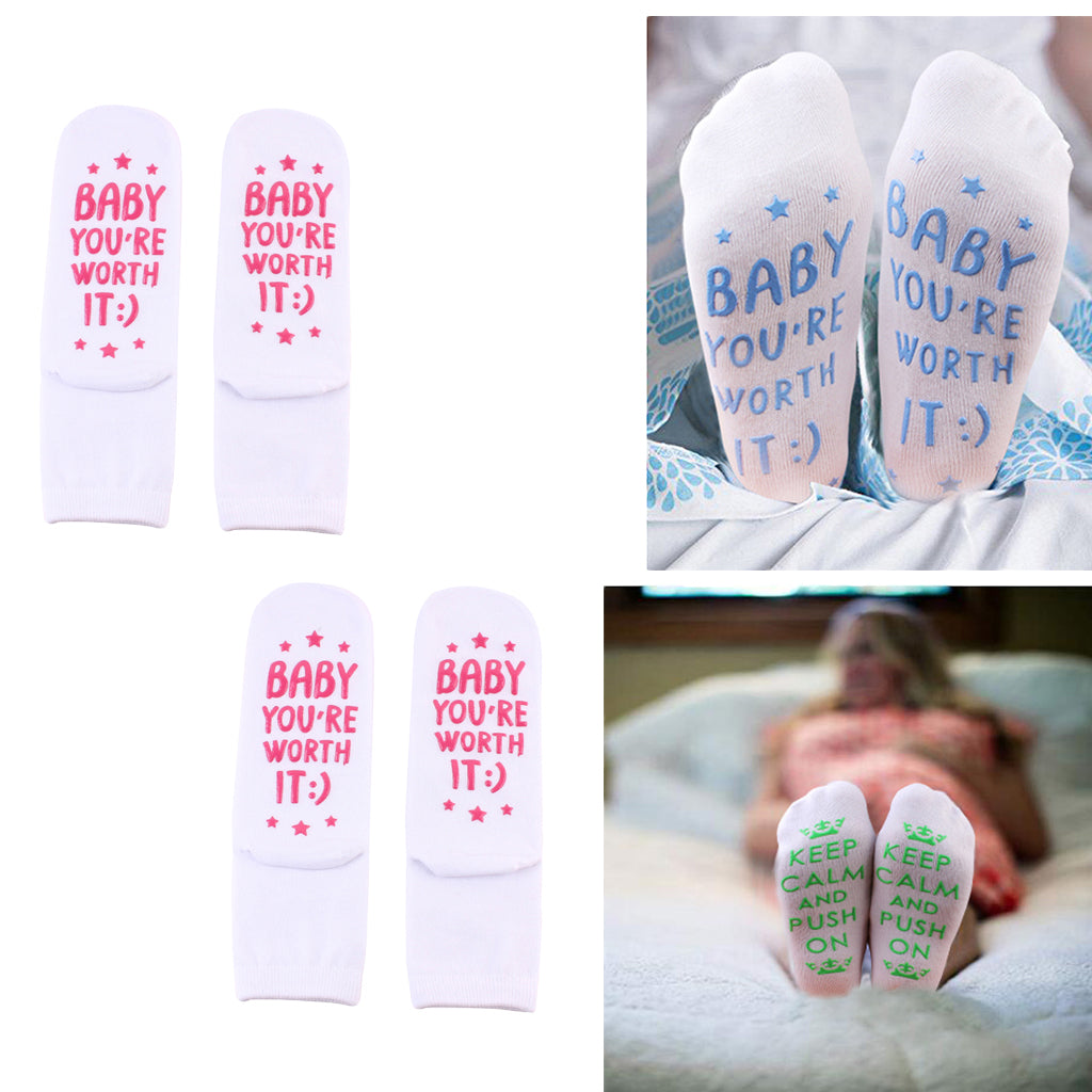 2 Pairs Womens Crew Socks Cute Letter Printed Cotton Push Socks Maternity