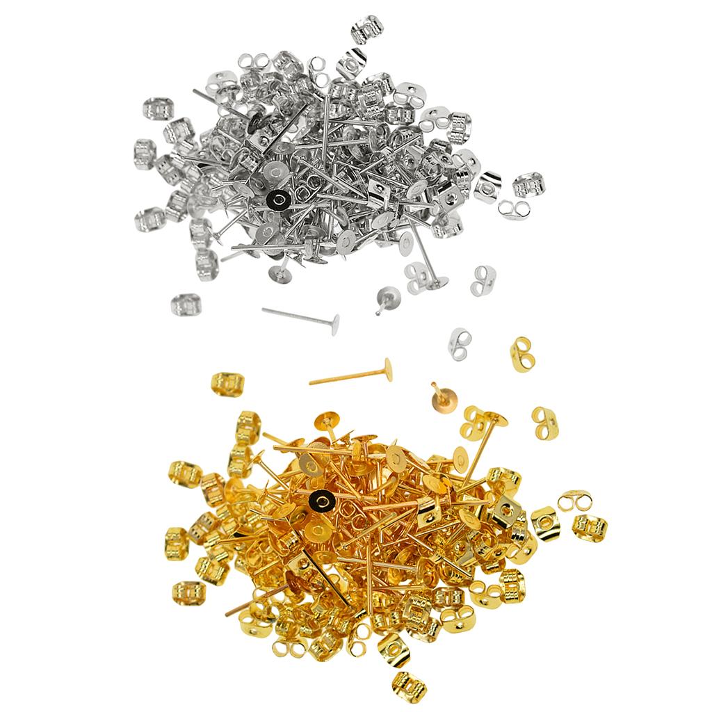 200 Pairs 4mm Iron Earring Posts and Backs Jewelry for DIY Earring Findings