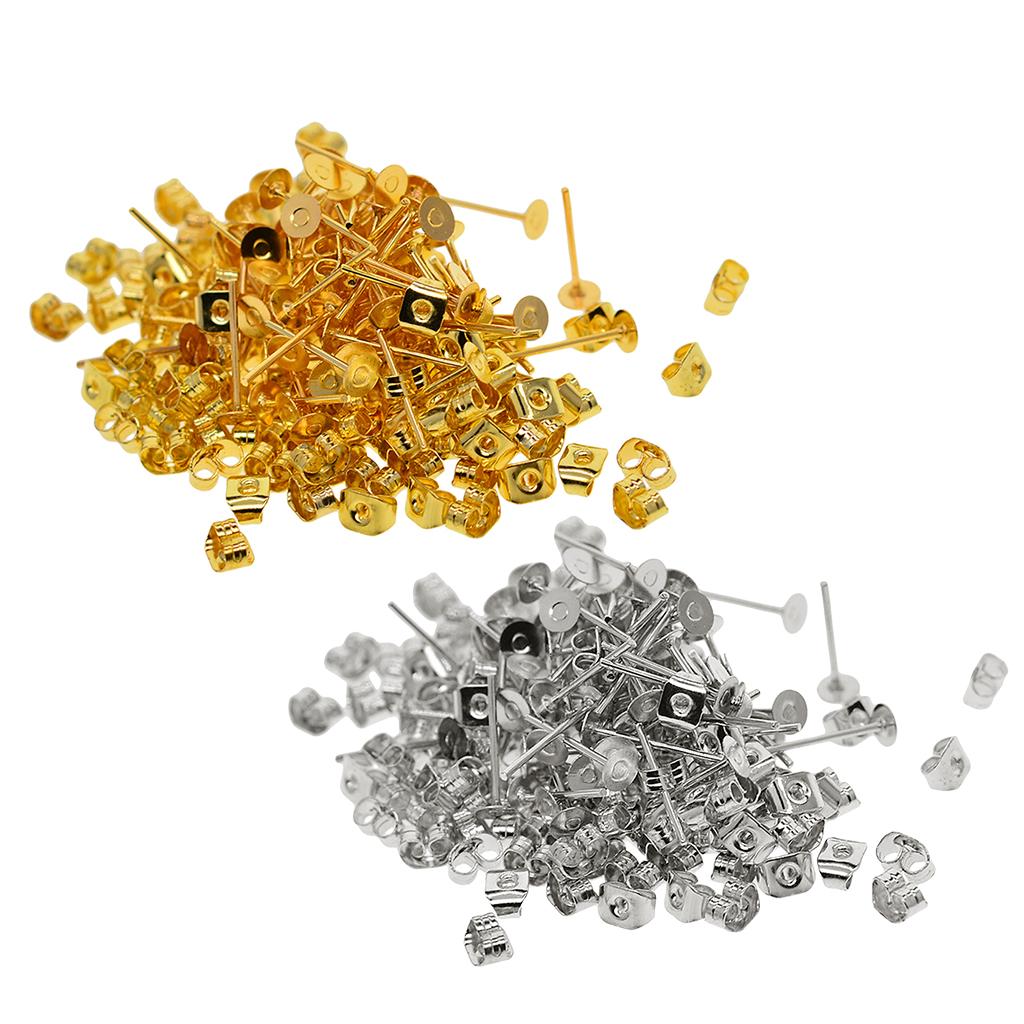 200 Pairs 4mm Iron Earring Posts and Backs Jewelry for DIY Earring Findings