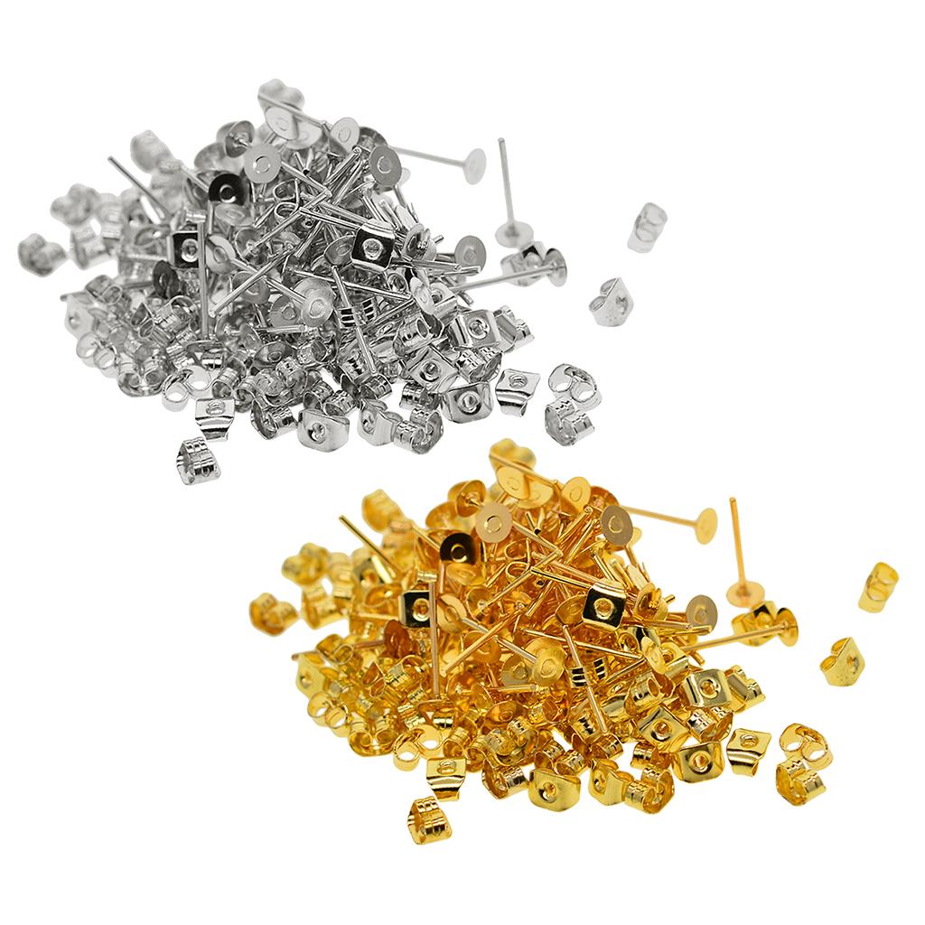 200 Pairs 4mm Iron Earring Posts and Backs Jewelry for DIY Earring Findings