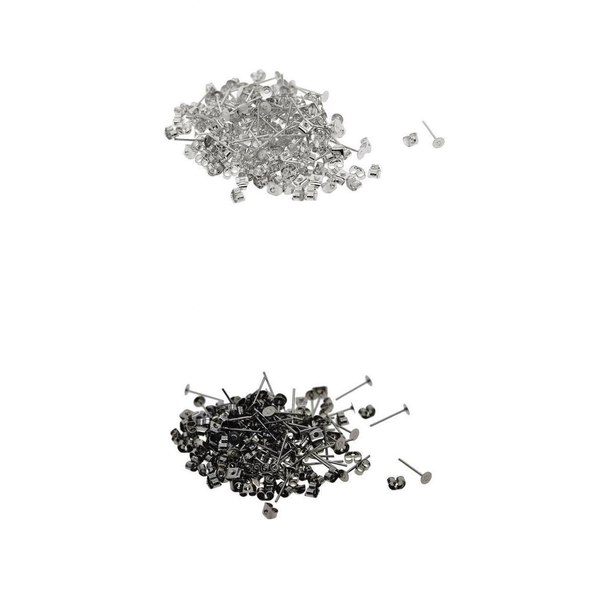 400 Pieces 4mm Iron Earring Posts and Backs for DIY Earring Findings Jewelry