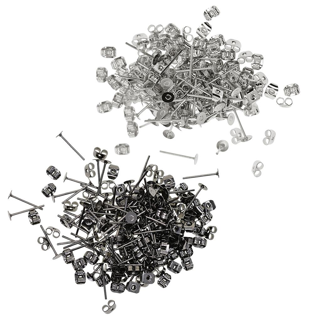 400 Pieces 4mm Iron Earring Posts and Backs for DIY Earring Findings Jewelry