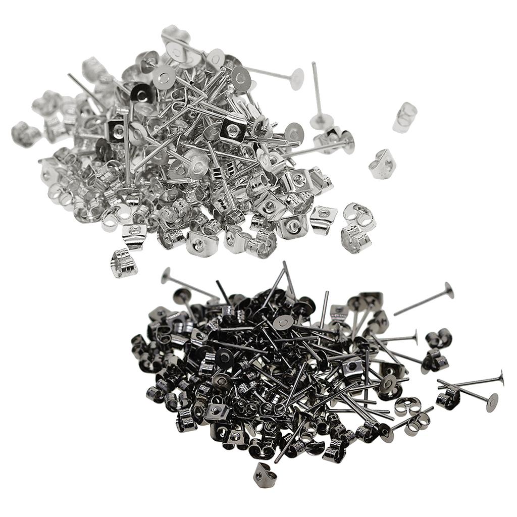 400 Pieces 4mm Iron Earring Posts and Backs for DIY Earring Findings Jewelry