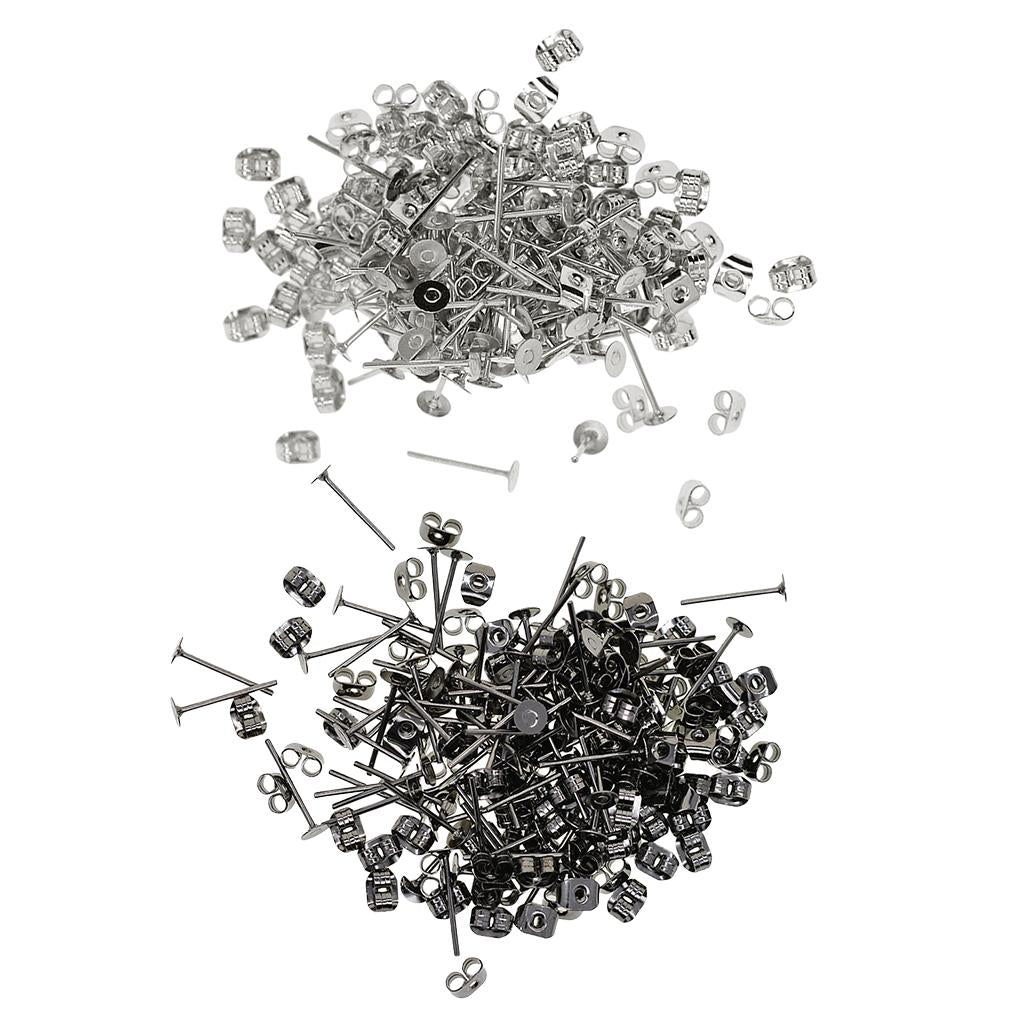 400 Pieces 4mm Iron Earring Posts and Backs for DIY Earring Findings Jewelry