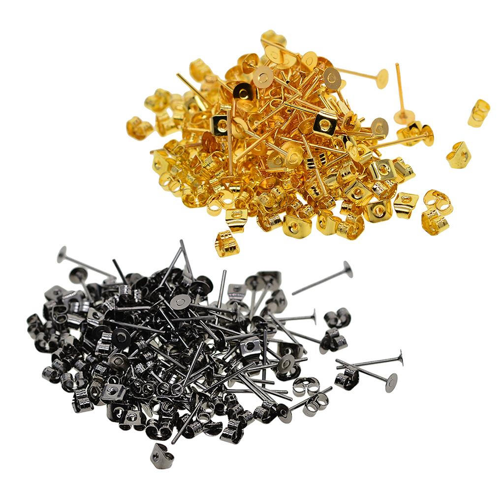 400 Pcs 12x4mm Iron Earring Posts and Backs for DIY Earring Findings Jewelry