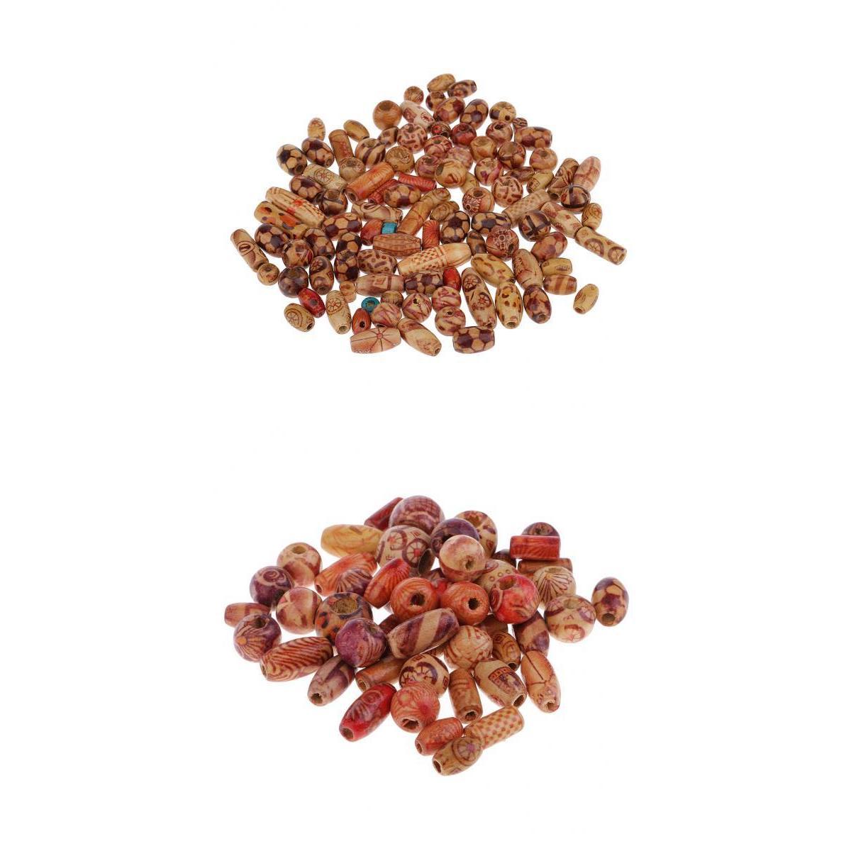 150 Pieces Printed Wooden Beads Large Hole Beads for Jewelry Making Bracelet