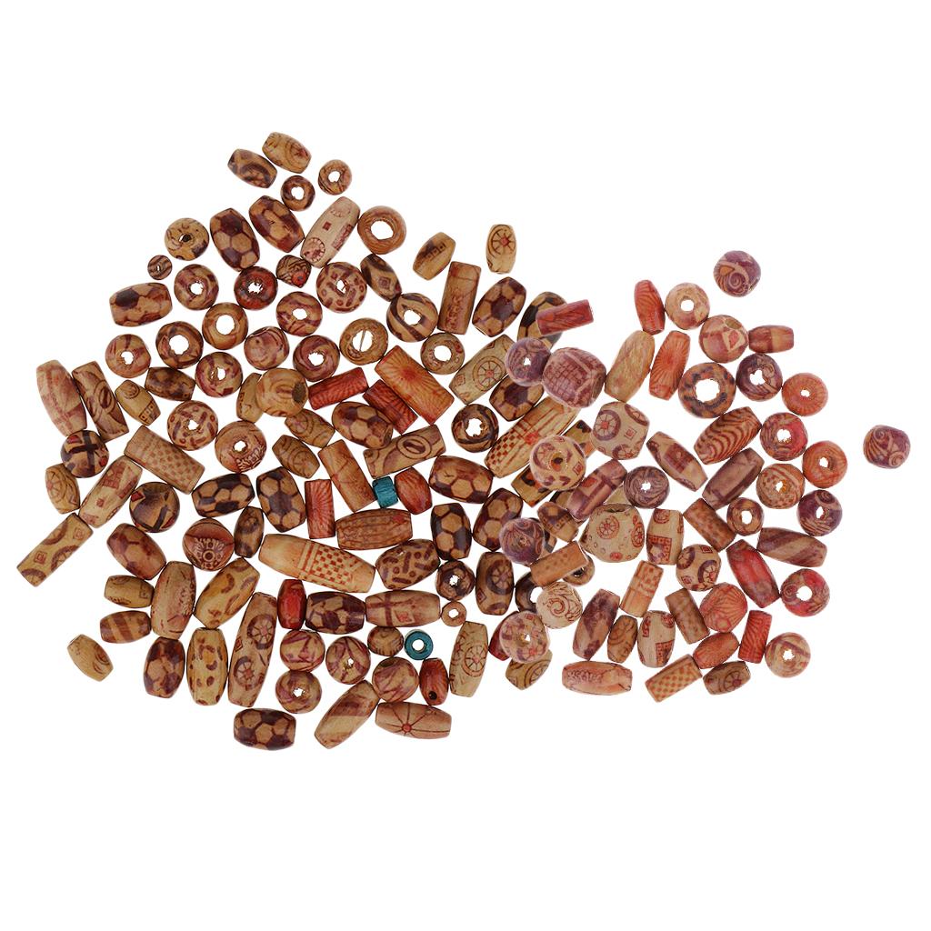 150 Pieces Printed Wooden Beads Large Hole Beads for Jewelry Making Bracelet
