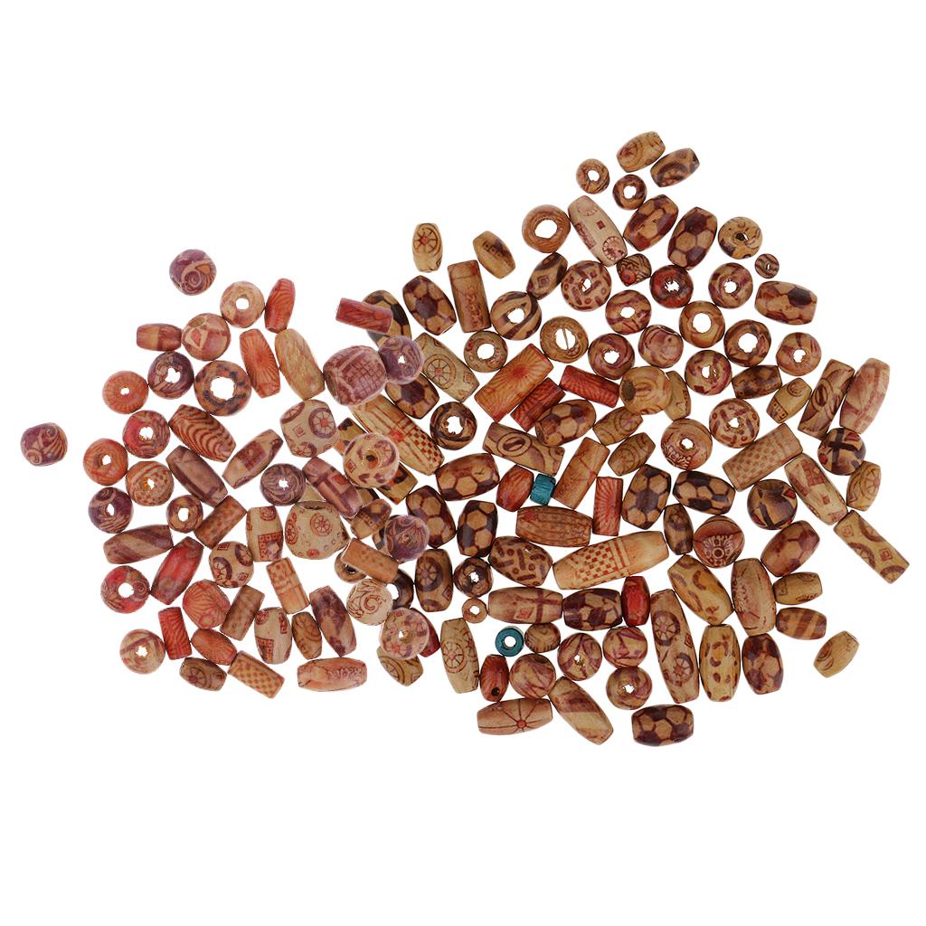 150 Pieces Printed Wooden Beads Large Hole Beads for Jewelry Making Bracelet