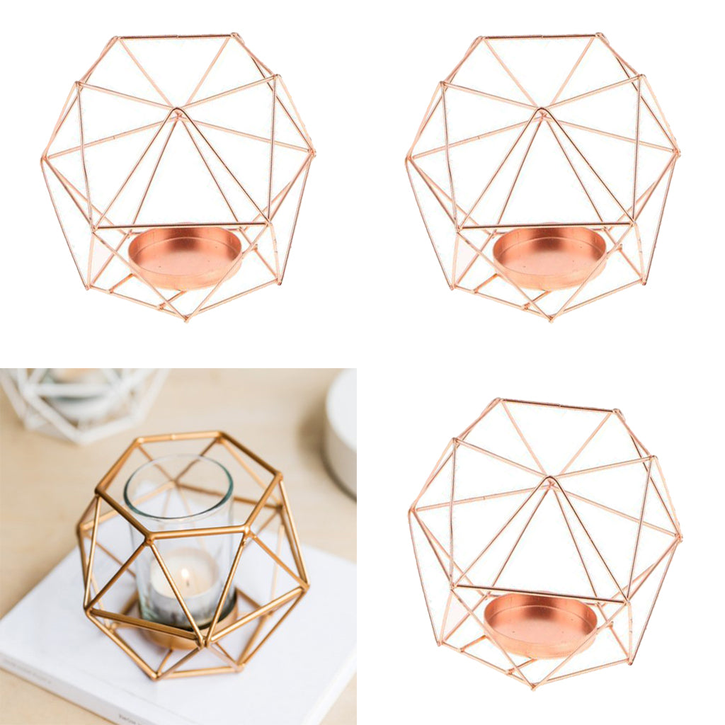 3Pcs 3D Geometric Wedding Candlestick Candle Tealight Holder Rose Golden