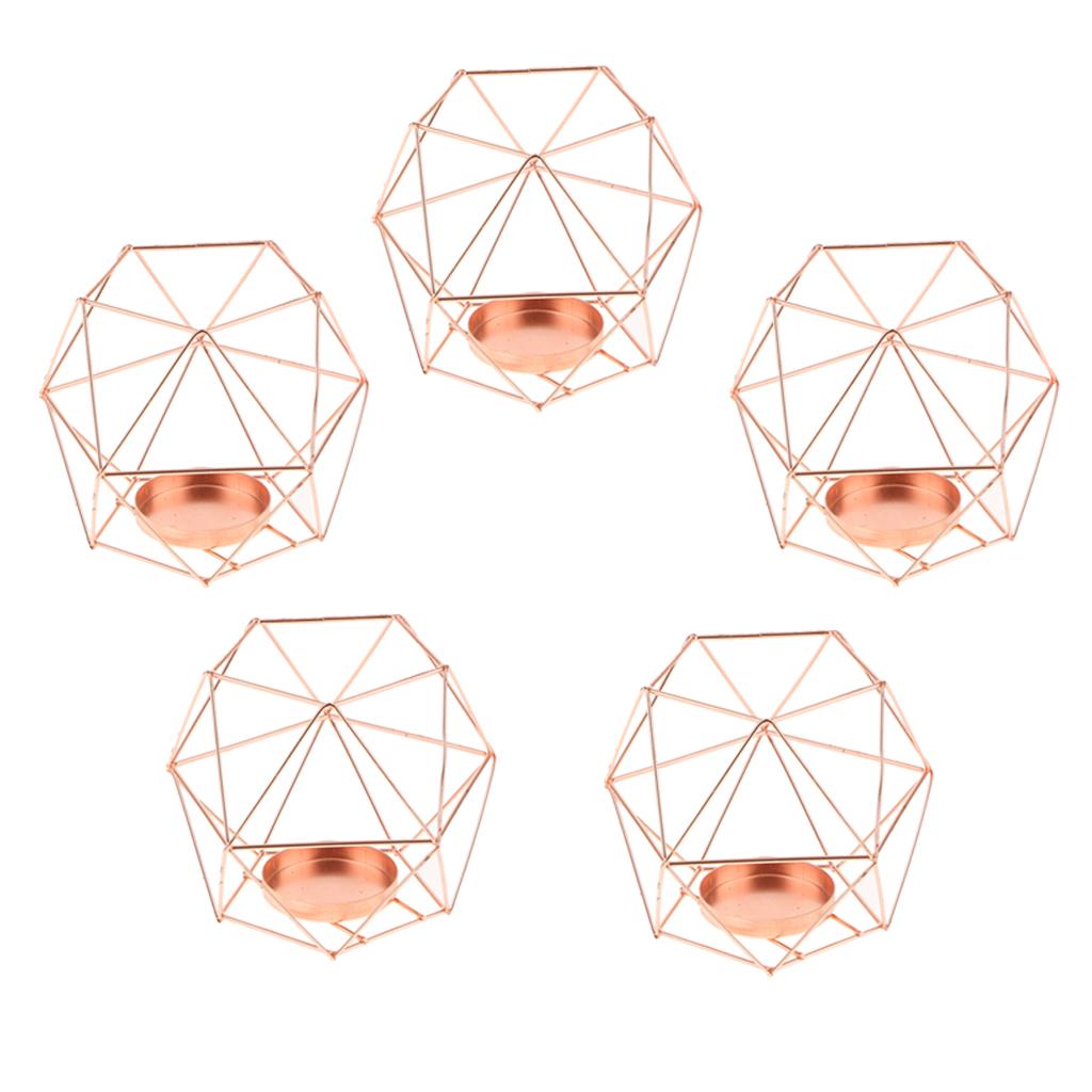 5Pcs 3D Geometric Wedding Candlestick Candle Tealight Holder Rose Golden