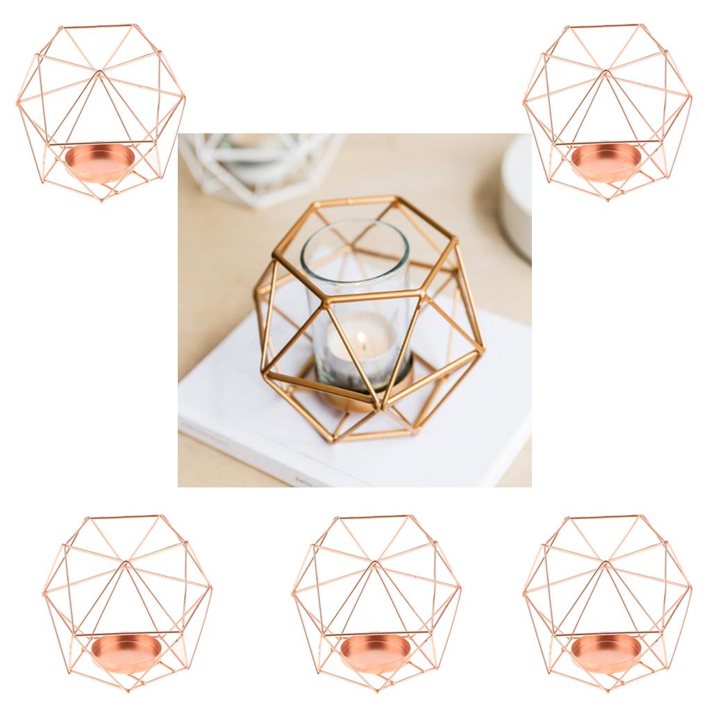 5Pcs 3D Geometric Wedding Candlestick Candle Tealight Holder Rose Golden