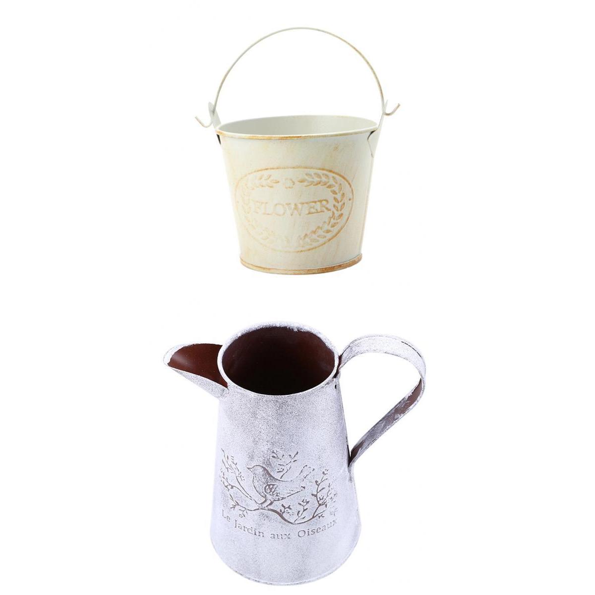 2pcs Shabby Chic Galvanised Metal Iron Flower Plants Bucket Flower Vase Pot