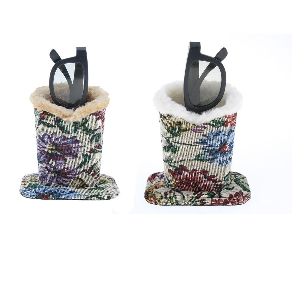 2 Pieces Cotton Upright Plush Lined Eyeglasses Holder Stand Case Pen Holder