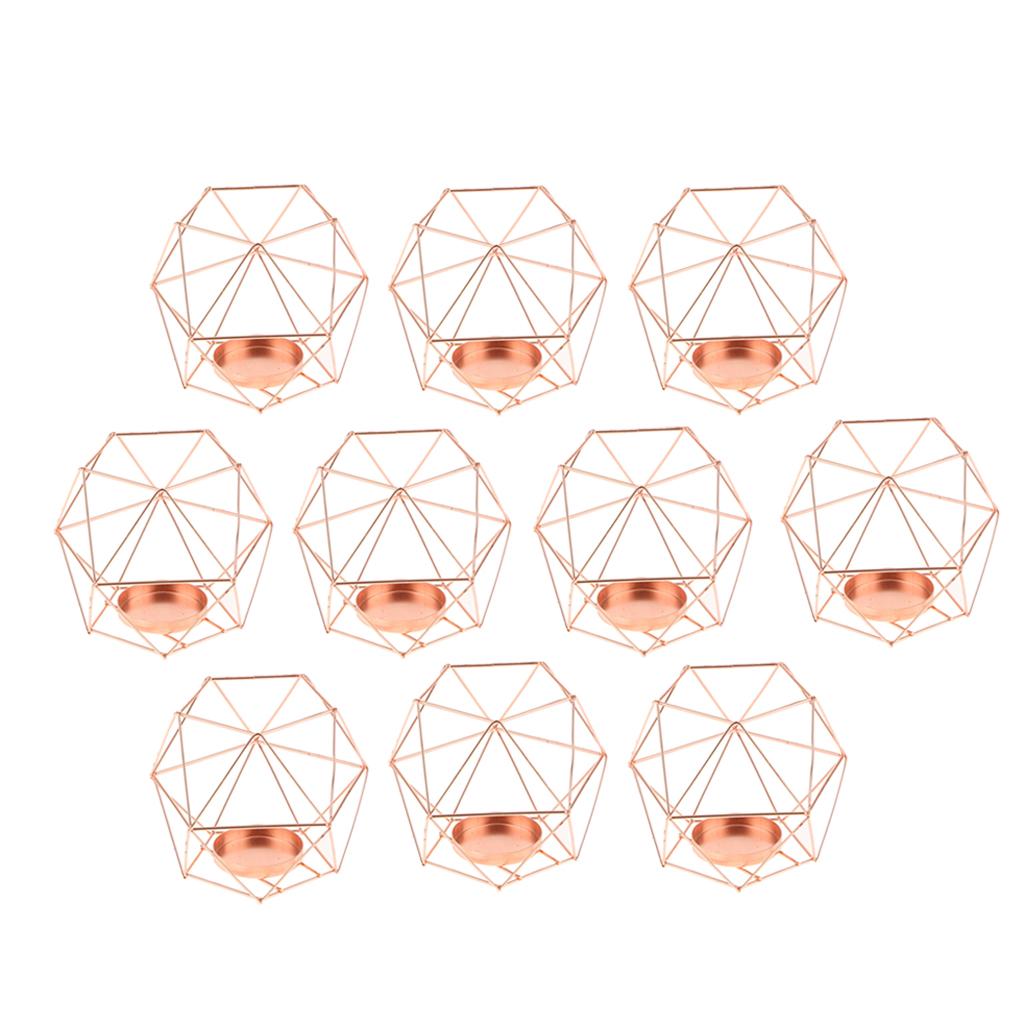 10Pcs 3D Geometric Wedding Candlestick Candle Tealight Holder Rose Golden