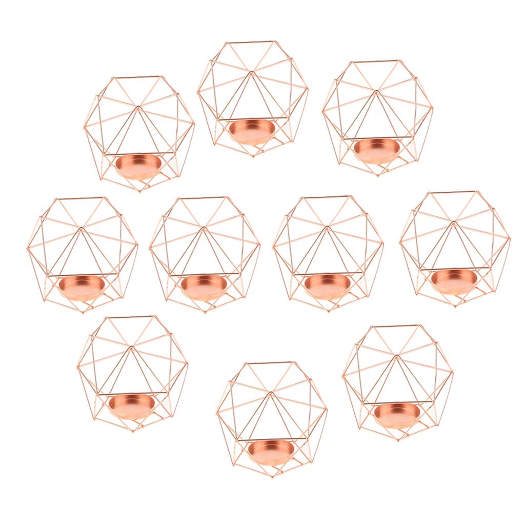 10Pcs 3D Geometric Wedding Candlestick Candle Tealight Holder Rose Golden