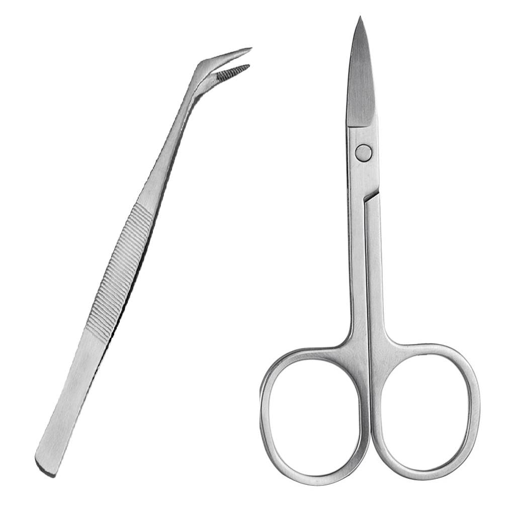2pcs/set Steel Eyelash Extension Tweezer Curved Pincet Eyebrow Scissors Tool