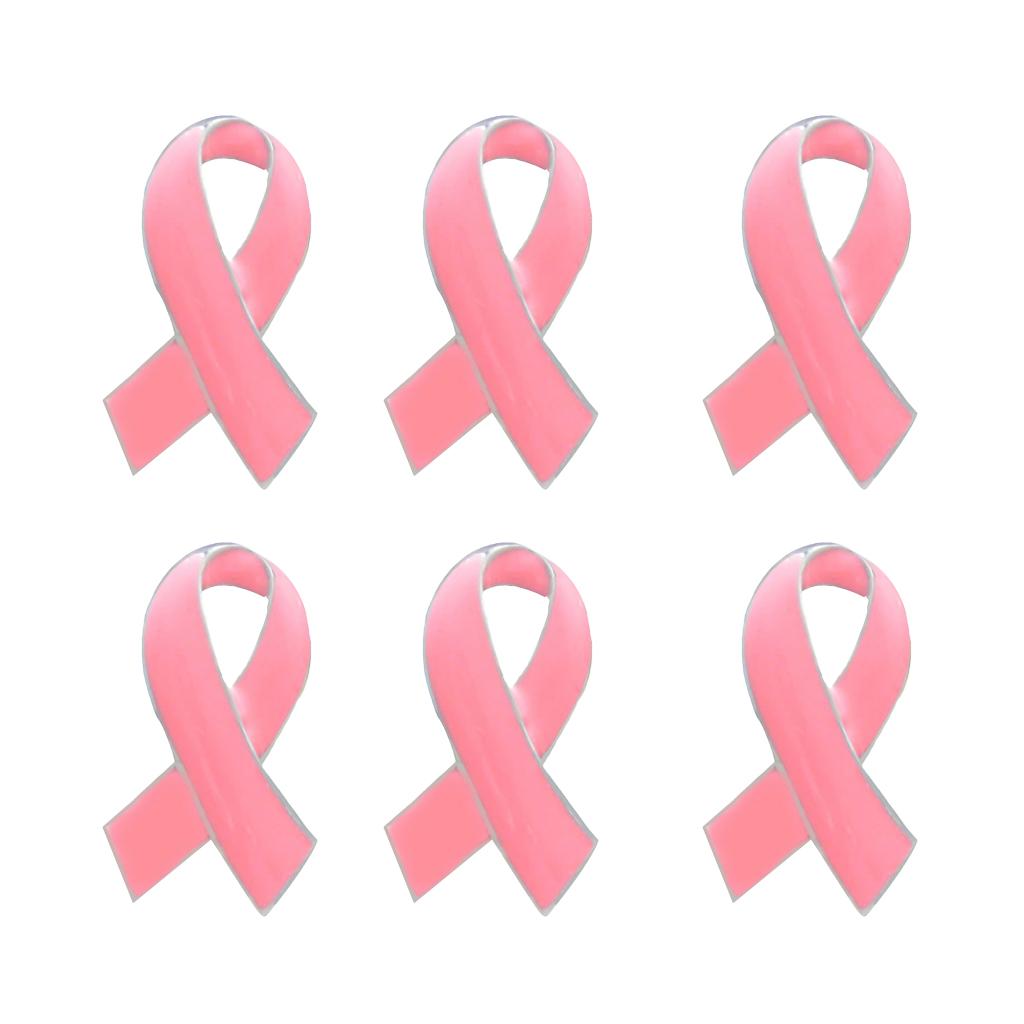 6 Pieces Pink Enamel Breast Cancer Awareness Charity Ribbon Brooches Pins