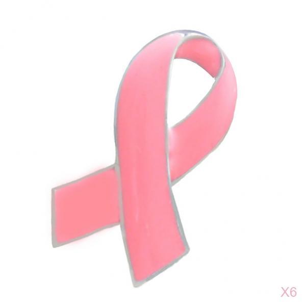 6 Pieces Pink Enamel Breast Cancer Awareness Charity Ribbon Brooches Pins