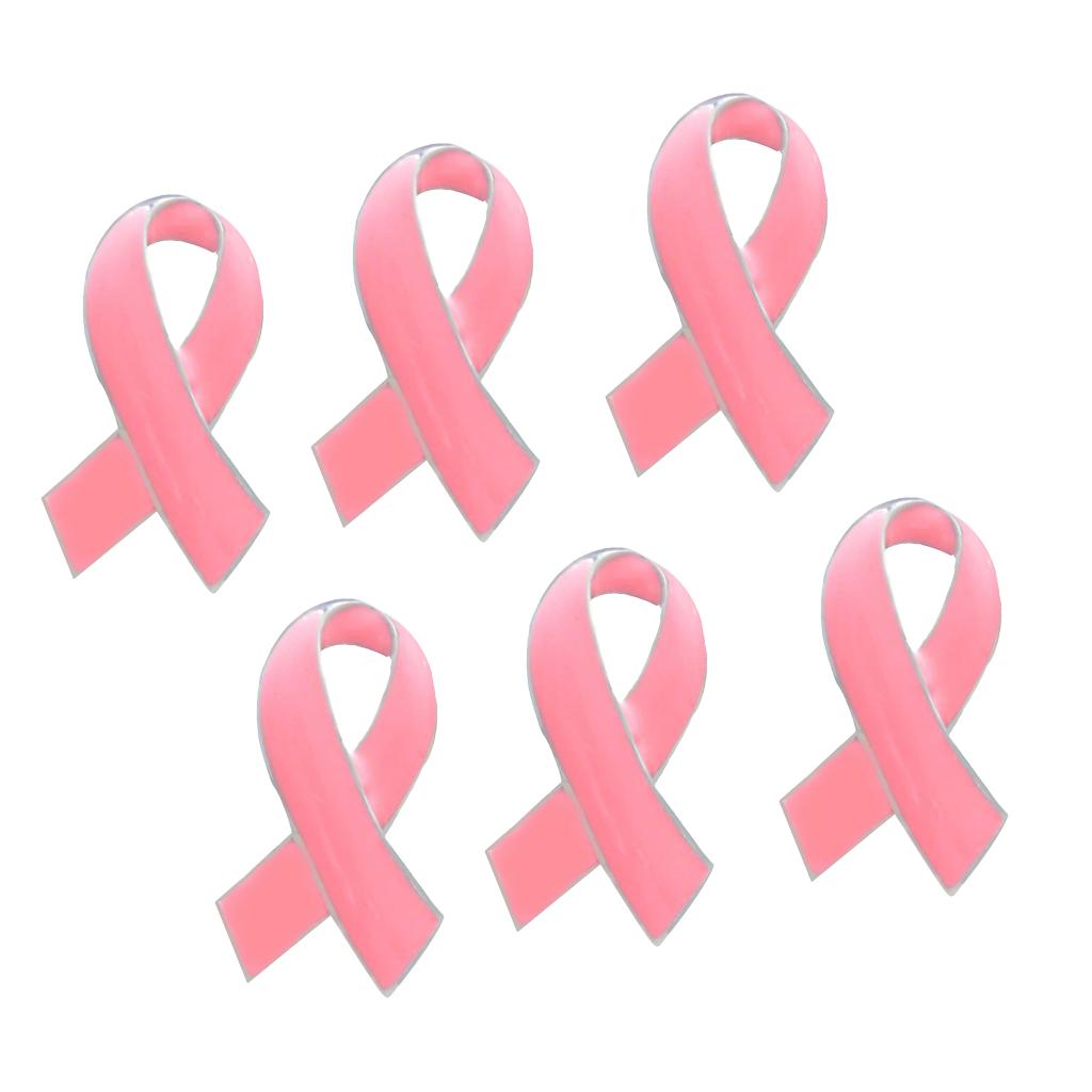 6 Pieces Pink Enamel Breast Cancer Awareness Charity Ribbon Brooches Pins