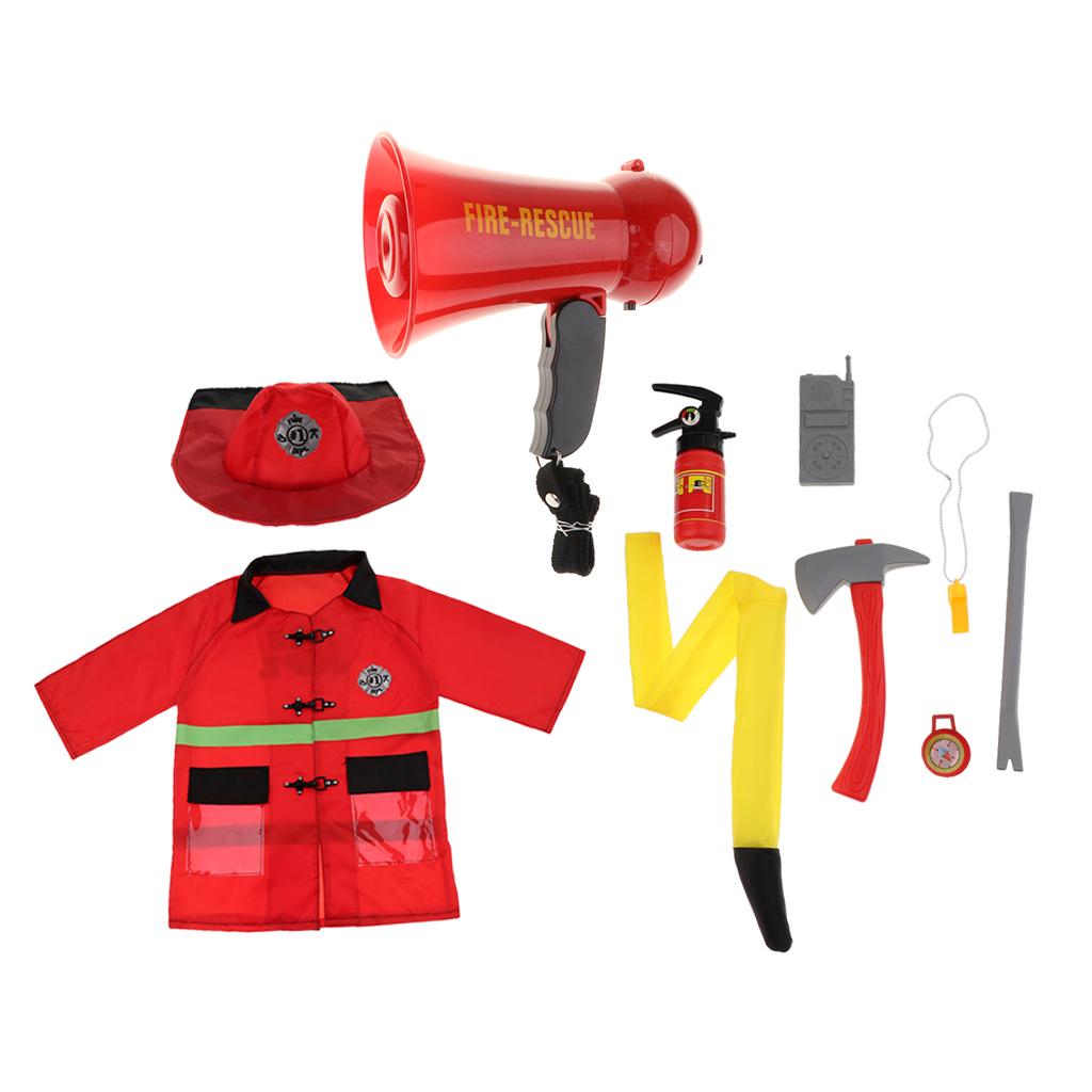Children Fire Chief Role Play Costume Halloween Cosplay Set 10 Pieces