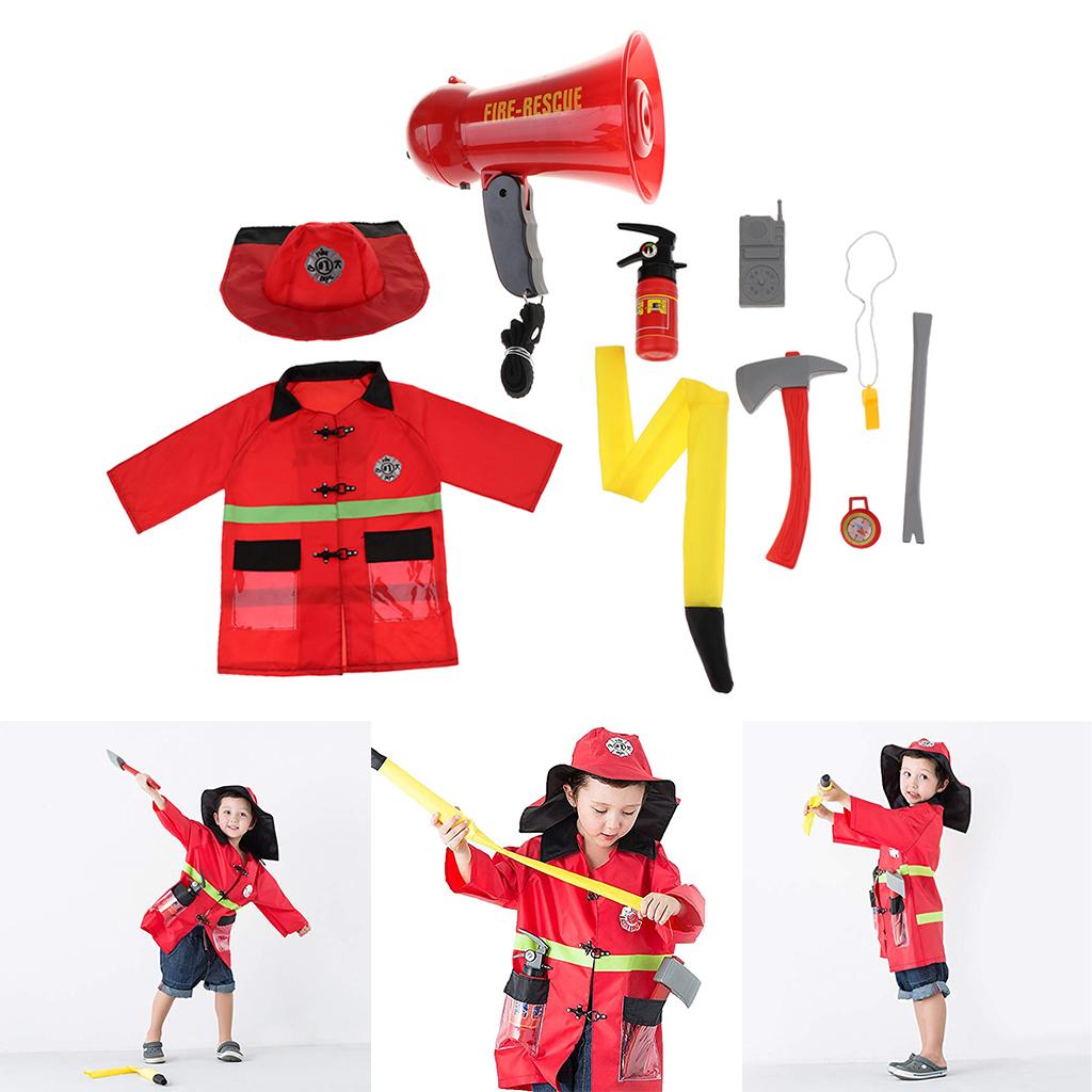 Children Fire Chief Role Play Costume Halloween Cosplay Set 10 Pieces