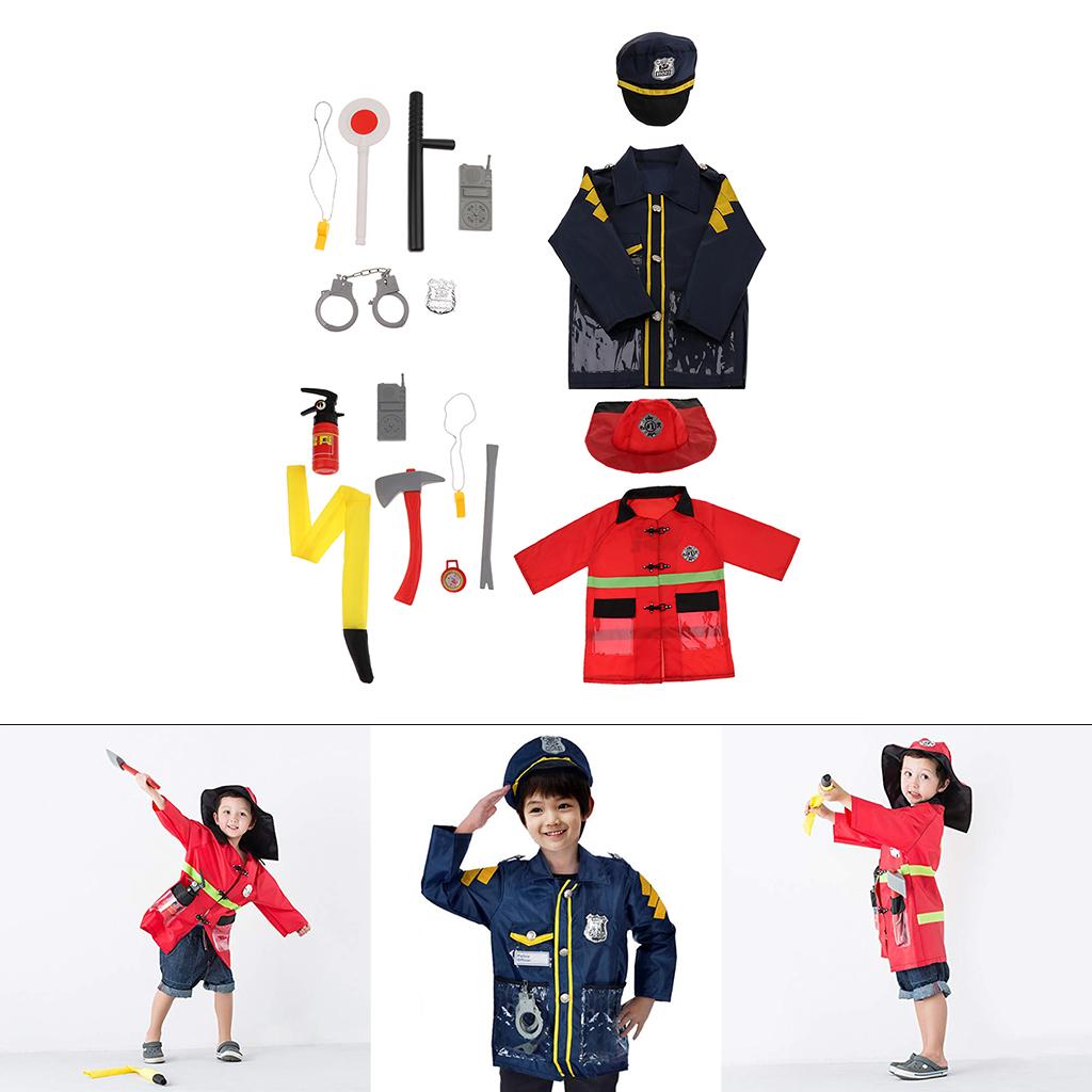 Children Fire Chief & Police Man Role Play Costume Halloween Cosplay Set