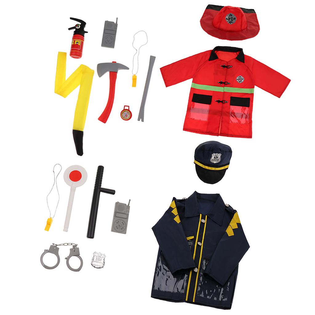 Children Fire Chief & Police Man Role Play Costume Halloween Cosplay Set