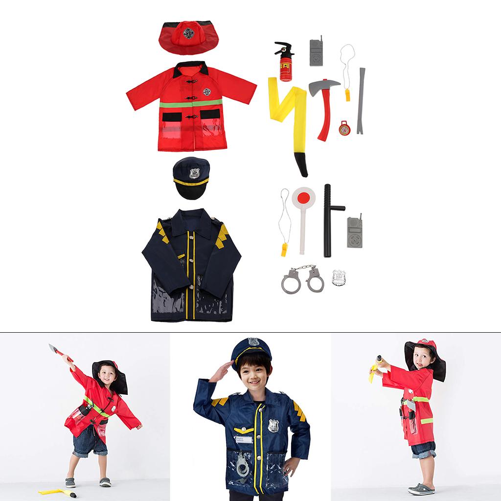 Children Fire Chief & Police Man Role Play Costume Halloween Cosplay Set