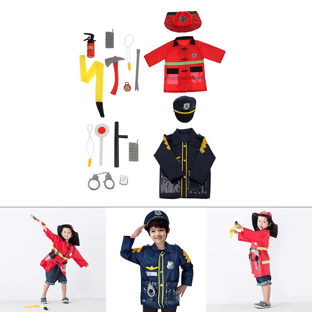 Children Fire Chief & Police Man Role Play Costume Halloween Cosplay Set