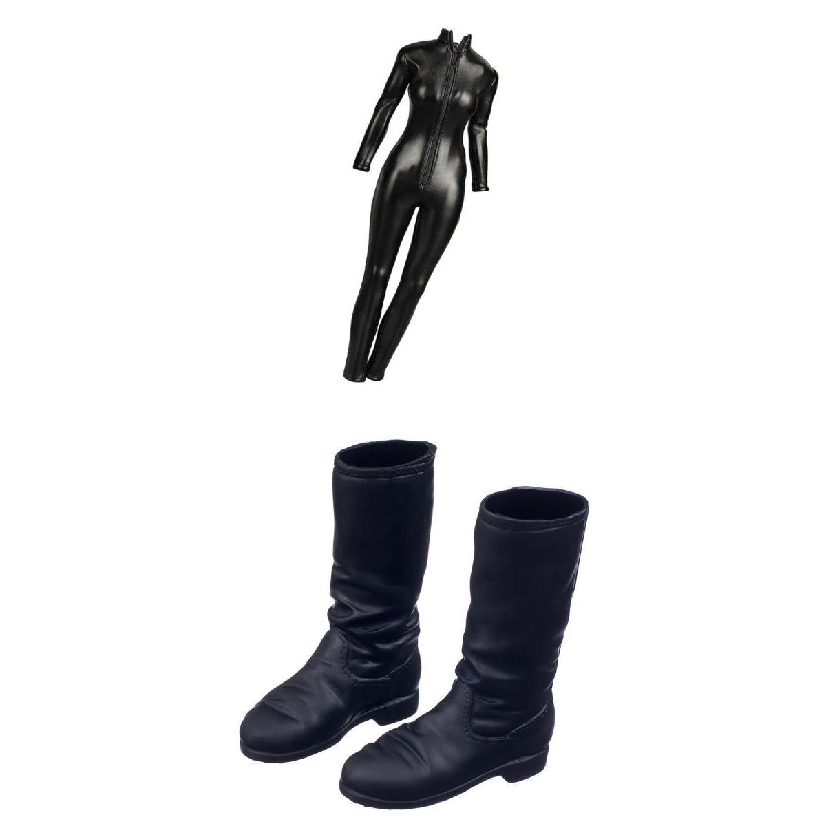 1/6 Female Clothes PU Jumpsuit and Flat Long Boots Shoes for 12'' Figures