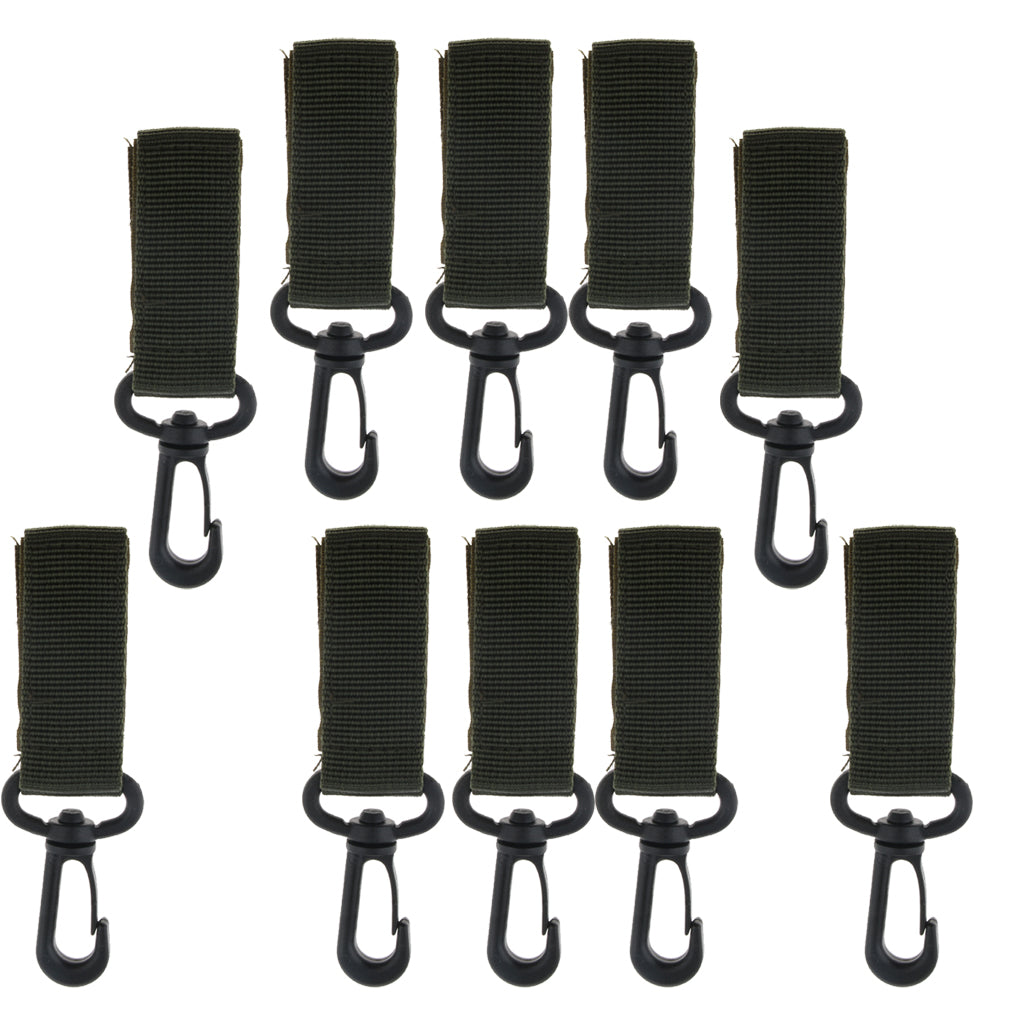 10Pcs Key Hook Webbing Molle Buckle Hanging Belt Carabiner Clip Army Green