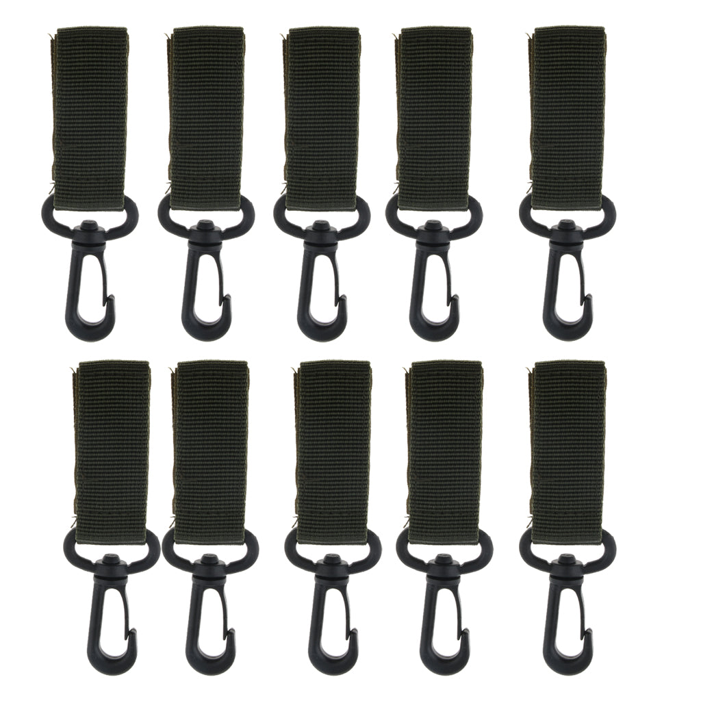 10Pcs Key Hook Webbing Molle Buckle Hanging Belt Carabiner Clip Army Green