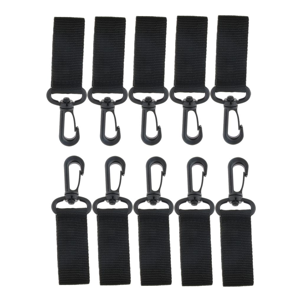 10Pcs Nylon Key Hook Webbing Molle Buckle Hanging Belt Carabiner Clip Black