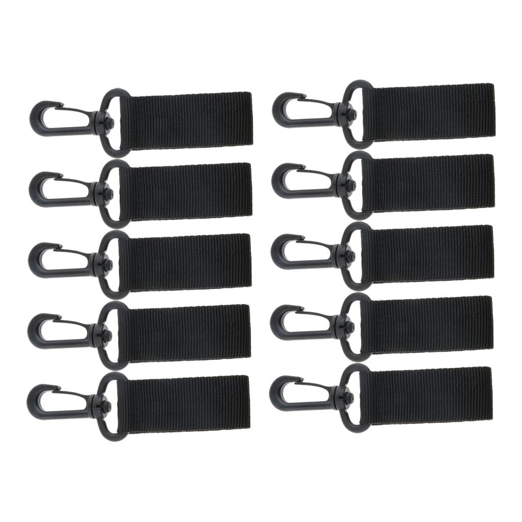10Pcs Nylon Key Hook Webbing Molle Buckle Hanging Belt Carabiner Clip Black
