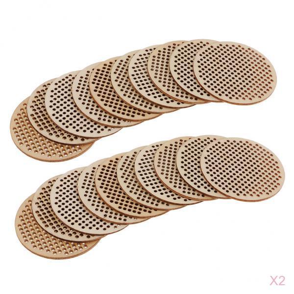 40 Piece Wood Hole Paved Plaque Embellishment Cross Stitch Wooden Board 63mm