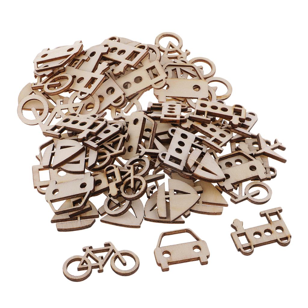 100 Pieces Assorted Size Unfinished Wood Vehicle Wooden Pieces Embellishment