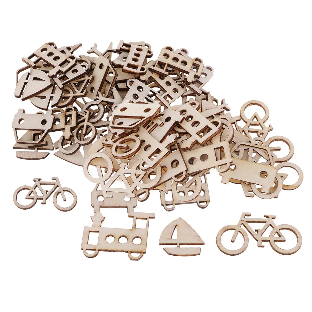 100 Pieces Assorted Size Unfinished Wood Vehicle Wooden Pieces Embellishment