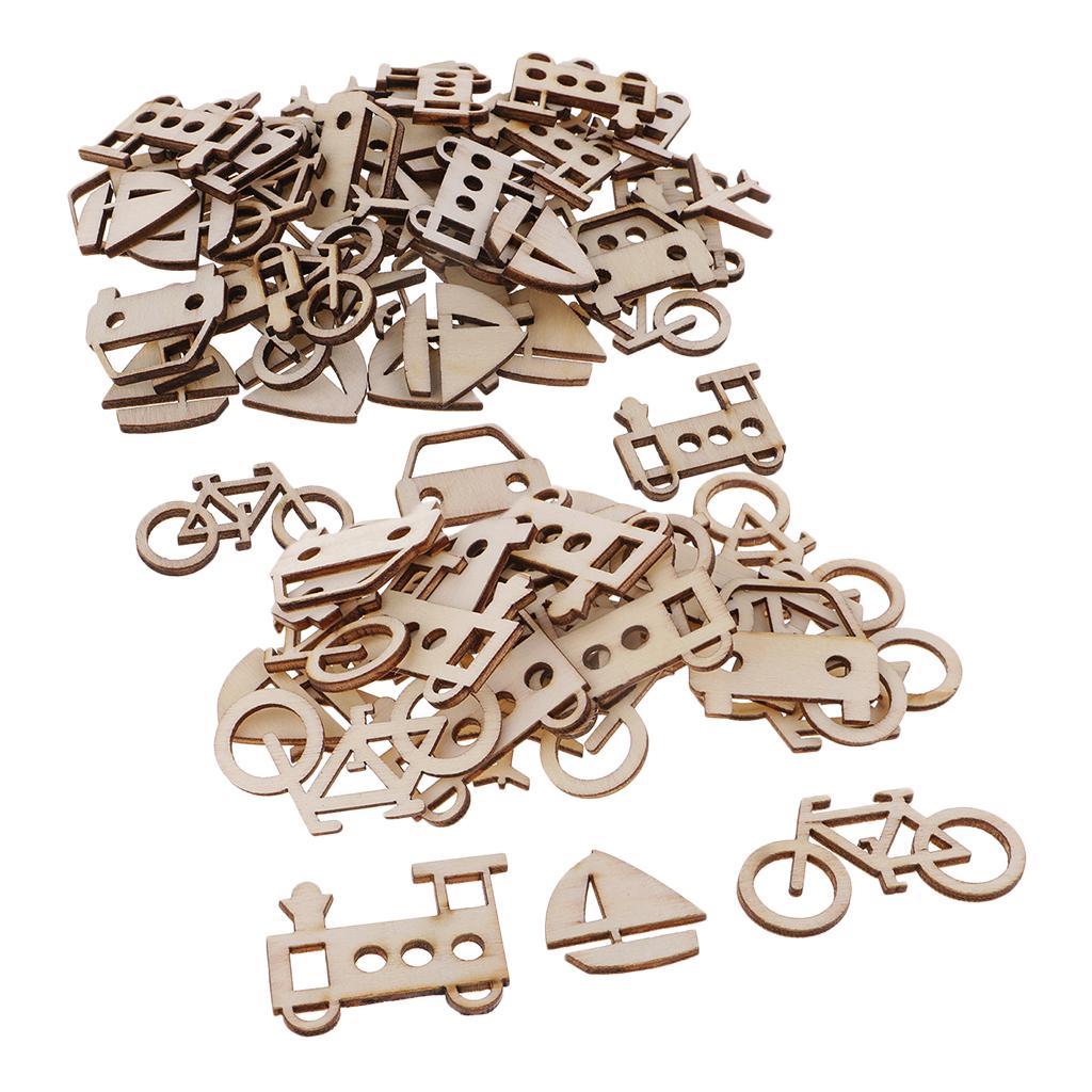 100 Pieces Assorted Size Unfinished Wood Vehicle Wooden Pieces Embellishment