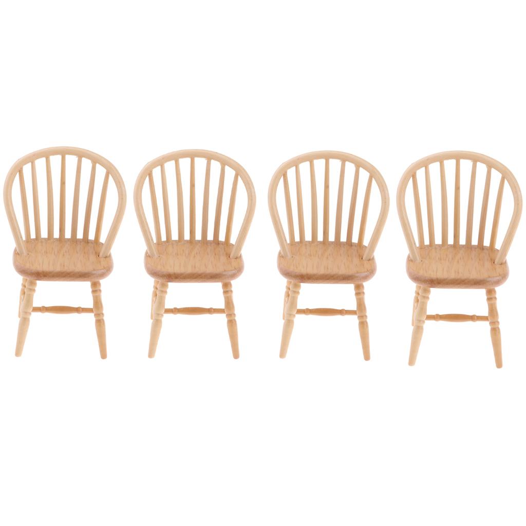 4pcs 1/12 Dollhouse Miniatures Furniture Wooden DIY Mini Chair Model Decor