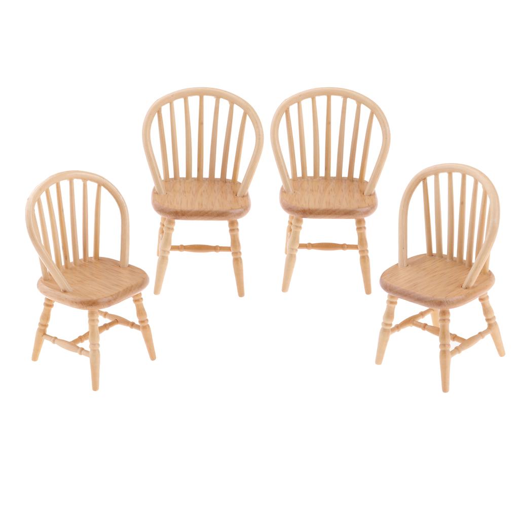 4pcs 1/12 Dollhouse Miniatures Furniture Wooden DIY Mini Chair Model Decor