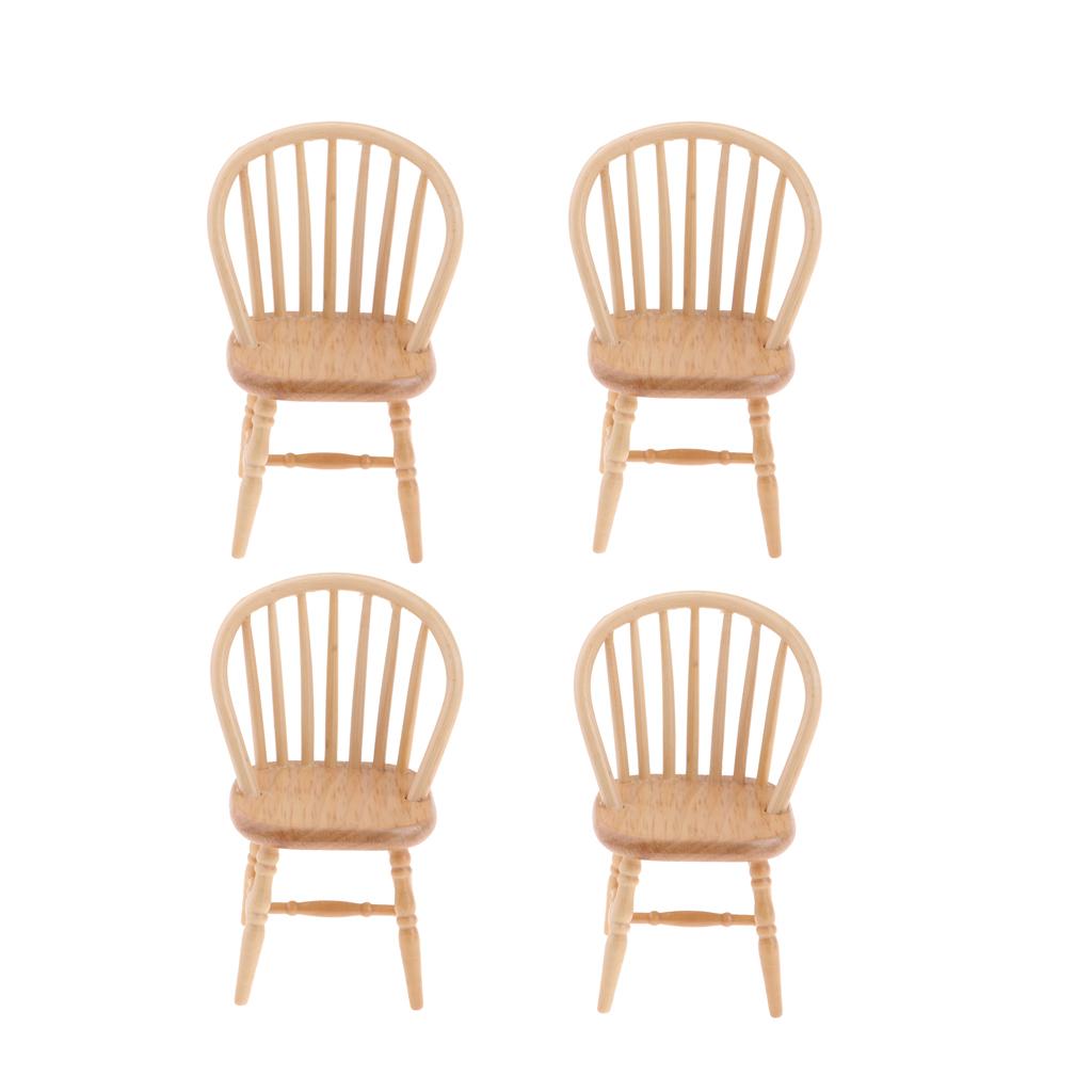 4pcs 1/12 Dollhouse Miniatures Furniture Wooden DIY Mini Chair Model Decor