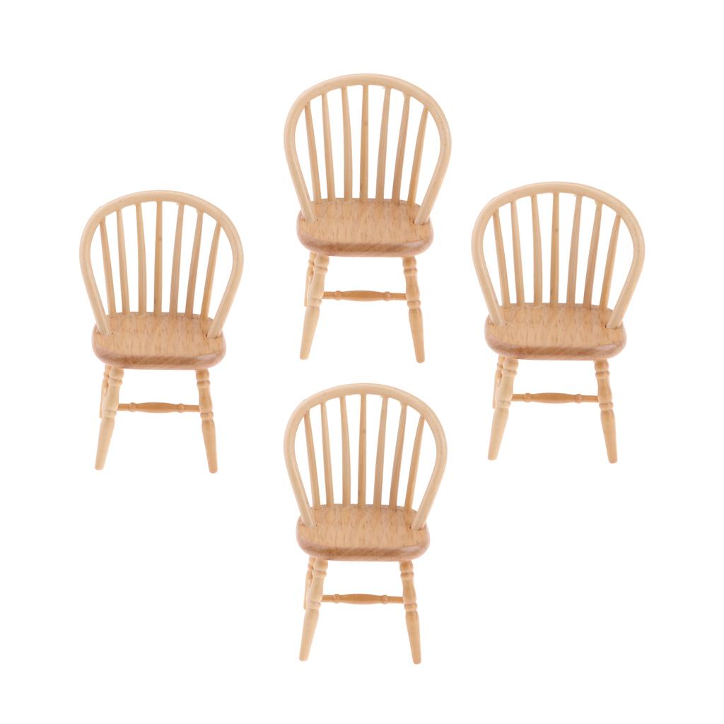 4pcs 1/12 Dollhouse Miniatures Furniture Wooden DIY Mini Chair Model Decor