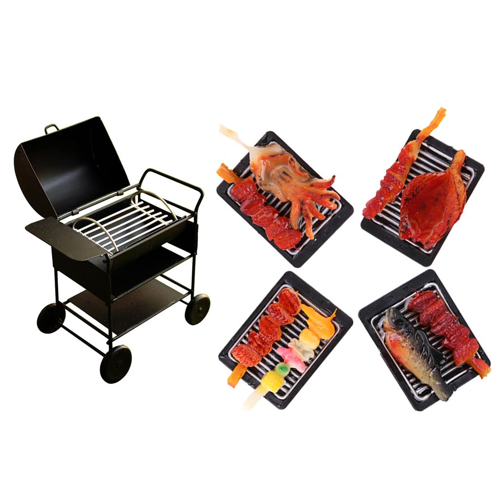 1/12 Dollhouse Miniature Kitchen Food Decoration Barbecue & Grill Oven Set