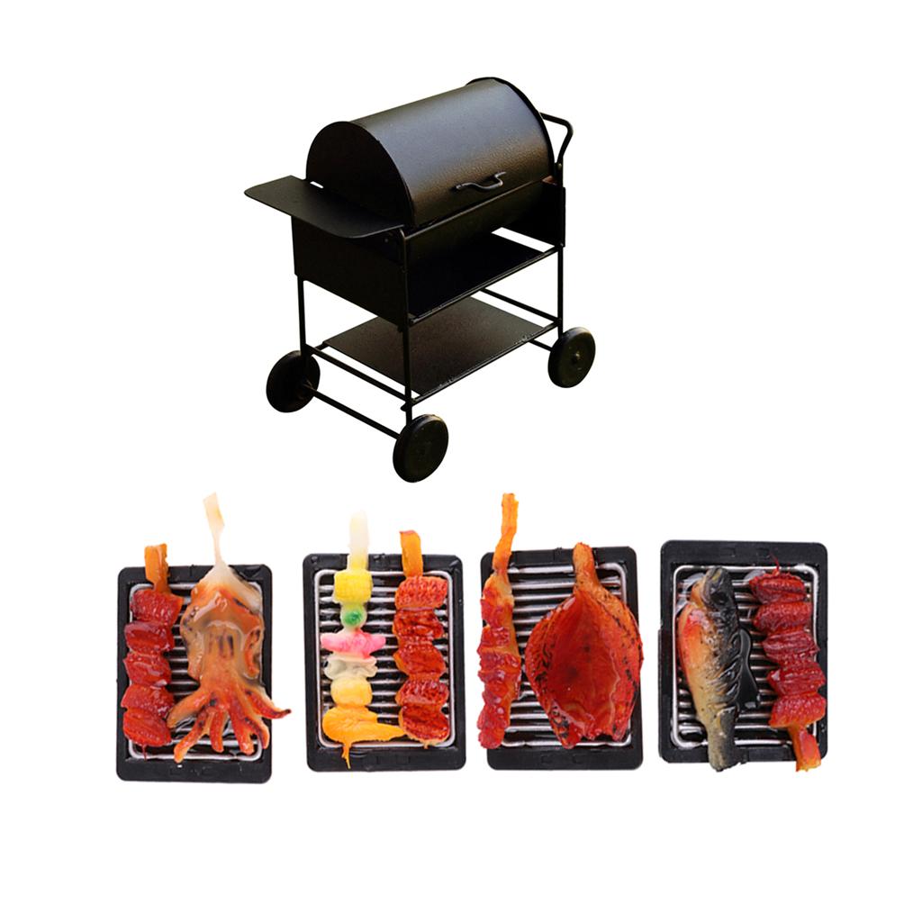 1/12 Dollhouse Miniature Kitchen Food Decoration Barbecue & Grill Oven Set