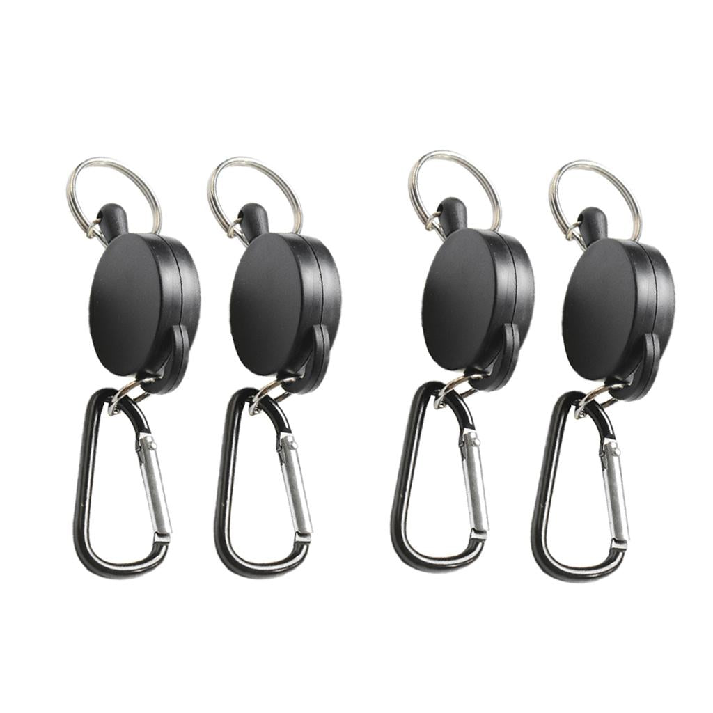 4pcs Retractable Keychain Steel Reel Recoil Key Ring Belt Clip Spring Pull